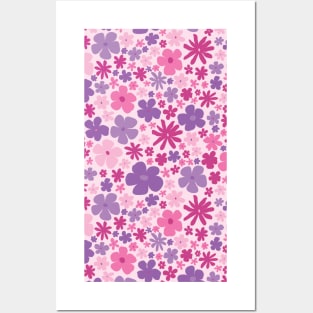 retro pink florals, hot pink, groovy 60s pattern, 70s flowers, pink flowers, girly, for teen girl Posters and Art